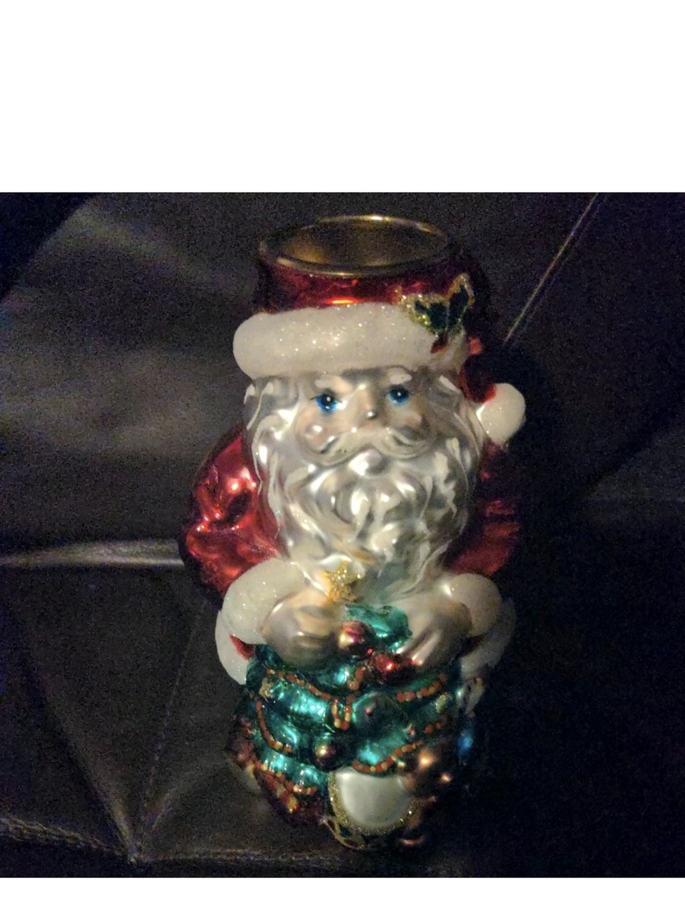Santa Claus Candle Holder Tea Light Christmas Tree Present Mercury Glass Glitter